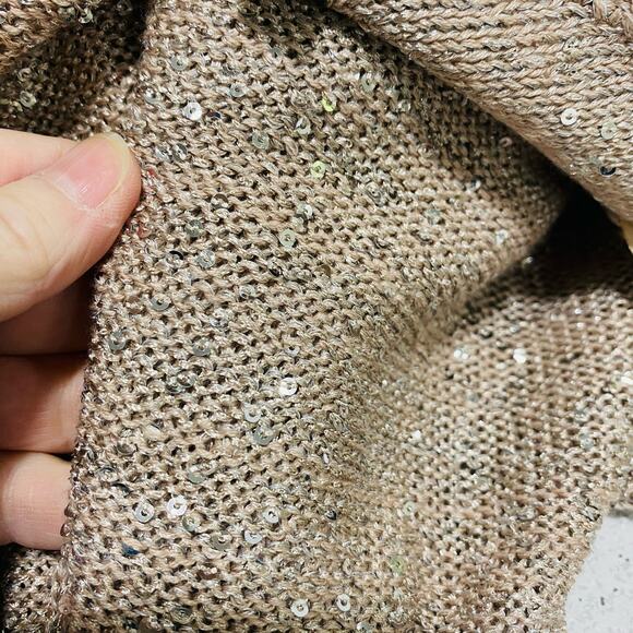 WD NY Sparkle Sweater Size L Casual Slouchy Sequins Chic Lux Elegant Blush Beige - Picture 7 of 10